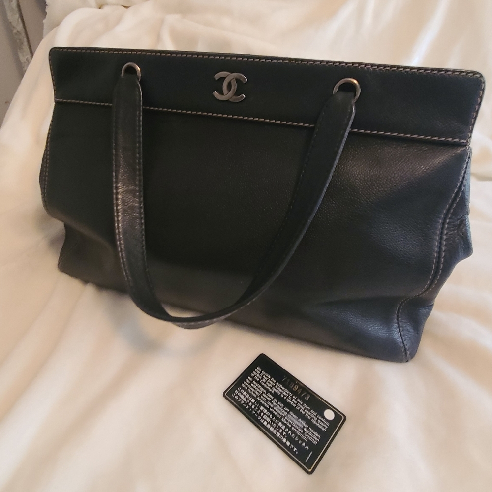 Vintage Chanel Executive Black Caviar Silver Hardware Tote